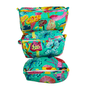 Sac cosmétique champignon à imprimé bloc vibrant-Pochette durable sarcelle - Product Image 3