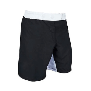 Shorts MMA personnalisés : Noir avec ceinture contrastante blanche et panneau interne de la jambe - Shorts d'entraînement respirants pour la lutte - Service OEM - Product Image 1