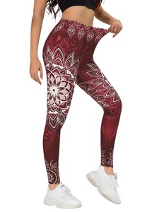 High Waist Full Length Yoga <b>Leggings</b> Gradient Color Print Contrast Stitch Spandex Polyester Four-Way Stretch Pants - Product Image 3