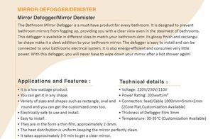 KETS WARM 508mm Round PET Film Mirror Defogger/Mirror Demister 51 W 110V/220V IP65 Rated, Low Wattage highly <b>energy</b>-<b>efficient</b> - Product Image 4