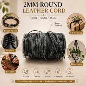Premium Quality Round Leather Cord 2mm Thickness | Durable Flexible <b>Strong</b> Leather <b>String</b> for Jewelry Making,Necklace & Bracelet - Product Image 5