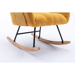 Poltrona a dondolo in morbido tessuto Teddy con tasca, comoda poltrona a sdraio con schienale alto per cameretta, in legno massello, sicura per l'uso in soggiorno - Product Image 6