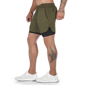 2024 ropa atlética masculina de alta calidad 2 en 1 pantalones cortos deportivos de poliéster transpirable de talla grande pantalones cortos deportivos para hombres con bolsillos - Product Image 1