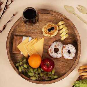 Round Wooden Serving Tray Solid Wood Minimalist Design Durable <b>Plate</b> for Dining Use - Product Image 4