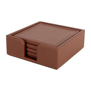 Leather Coasters Tan Leather Coaster With Holders - Product Image 1