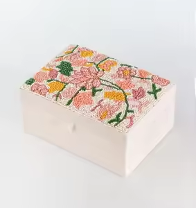 Fabric Embroidery <b>Boxes</b> Foldable 100% Cotton Lid Customized Color Mehndi Nikah Indian Return Gifts Woman Jewelry Organiser - Product Image 5