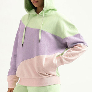 Women's Color <b>Block</b> Hoodie Asymmetric Design Oversized Knitted Cotton Blend Sweatshirt Regular Fit Autumn Wear - Product Image 2