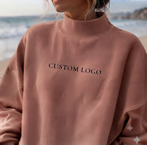 Sweat-shirt à col roulé pour femme avec logo personnalisé, 100% coton, imprimé lettres, logo frontal, mélange de coton brossé, coupe décontractée, style urbain - Product Image 6