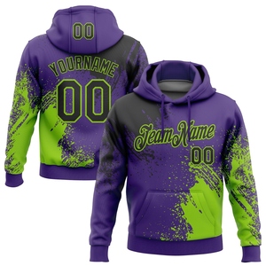 Sudadera Deportiva con Capucha, Diseño Abstracto 3D con Trazos de Pincel, Color Morado, Negro y Verde Neón, Personalizada y Cosida, Venta Directa de Fábrica - Product Image 1