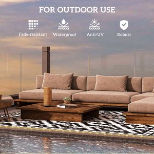 Tapis en plastique réversible noir et blanc avec lumières LED 12 x 9, tapis d'extérieur pour patio, ajout élégant et intriguant à votre jardin - Product Image 6