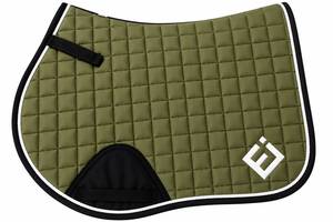 Manta de Silla de Montar Acolchada Verde Oliva con Ribete Blanco y Negro y Correa de Sujeción para Montar a Caballo - Product Image 1