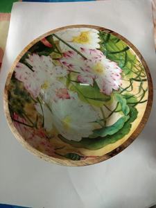 FLOWER PRINTED WOODEN <b>BOWL</b> <b>SALAD</b> <b>SERVING</b> <b>BOWL</b> - Product Image 2