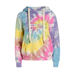 เสื้อฮู้ดดี้ผู้หญิงแบบสั่งทำพิเศษ ลายมัดย้อมสีรุ้ง หลายสี ผ้าฝ้ายเฟรนช์เทอร์รี่ เสื้อสวมหัว มีกระเป๋าจิงโจ้ รับผลิตแบบ OEM ขายส่ง - Product Image 5