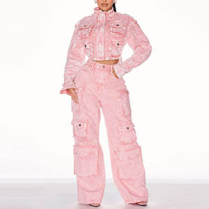 Pantalon cargo taille haute tie-dye pour femme, coupe ample, longueur intégrale, style utilitaire avec plusieurs poches, idéal pour l'été - Product Image 2