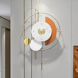 Minimalist Geometric <b>Wall</b> <b>Clock</b> Metal Abstract Design Quartz Analog Hanging <b>Clock</b> with Pendulum for Living Room <b>Decor</b> - Product Image 4