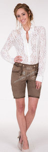 Elegantes Pantalones Cortos de Cuero Marrón para Mujer con Bordado, Cintura Alta, Corte Regular, Top de Encaje, Estilo Bávaro Tradicional - Product Image 2