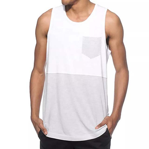 Débardeur blanc sans manches pour homme, col rond, tricot uni, style décontracté avec poche, design respirant à blocs de couleur - Product Image 1