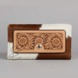 Cartera de mano de cuero genuino con cremallera y grabado floral hecho a mano estilo vaquera occidental para mujer, OEM ODM personalizado - Product Image 2