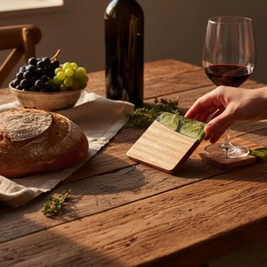 Green Resin And Wooden Coaster Set Stylish Decorative Coasters Perfect For Kitchen Countertop <b>Protection</b> And Clean Setup - Product Image 2