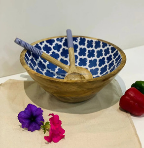 Bol à salade en bois de dernière conception, émaillé, impression personnalisée, pour la maison, l'hôtel, le restaurant, style artisanal mignon, cadeau d'affaires - Product Image 4