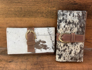 Portefeuilles à boucle en cuir de vachette véritable faits à la main pour femmes Portefeuille mince à deux volets en cuir de haute qualité Western Clutch Purse Portefeuilles - Product Image 2