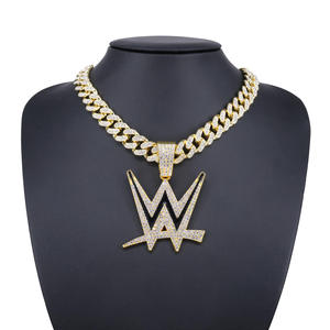 Pendentif logo W avec pierres en moissanite, argent 925 plaqué rhodium, charme unisexe hip-hop, à porter au quotidien - Product Image 3