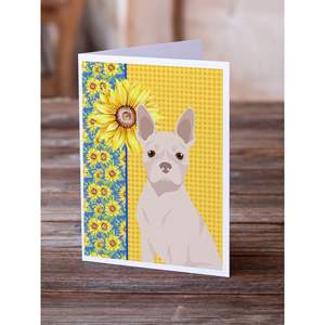 Summer Sunflowers White Boston Terrier Greeting Cards Pack 8 A7 Size <b>5x7</b> Whimsical Blank Note Cards <b>Envelopes</b> - Product Image 2