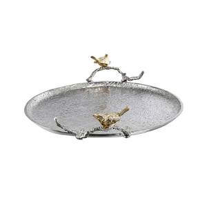 Plateau rectangulaire en métal fait main de luxe moderne avec poignées botaniques dorées, Art déco, décoratif et fonctionnel pour Diwali - Product Image 3