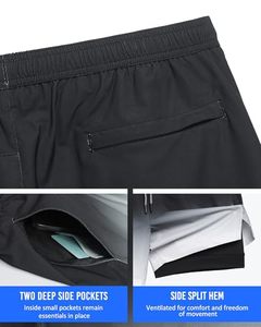 Pantalones Cortos Deportivos 2 en 1 para Hombre, de Secado Rápido, Transpirables, para Ciclismo, Entrenamiento Activo, con Forro, para Correr, Ejercicio, Baloncesto - Product Image 2