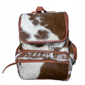 Mochila de Cuero Genuino con Pelo Natural de Vaca, Bolso de Piel de Vaca al por Mayor, Mochila Occidental de Lujo, Marca Personalizada LHBP-0259 - Product Image 1