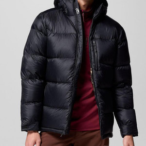 Men's Hooded Puffer <b>Jacket</b> Winter Down Coat Thick Casual Zipper Closure Solid Color Black Windproof Outerwear - Product Image 1