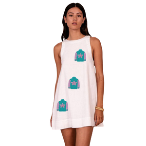 Robes Courtes d'Été Personnalisées pour Femmes avec Paillettes et Perles, Col Rond, Taille Basse, Coupe Ample, Logo Avant, Tenue Quotidienne Décontractée - Product Image 3