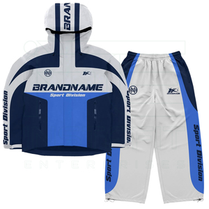 Conjunto Deportivo de 2 Piezas de Poliéster, Chaqueta con Capucha y Cierre, Pantalones Deportivos de Nailon, Resistentes al Viento, Transpirables, Ropa Deportiva Informal, Corte Holgado - Product Image 2