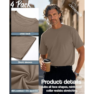 Lot de 4 T-shirts pour hommes grandes tailles en coton à manches courtes, col rond, décontractés, basiques, surdimensionnés, pour l'été - Product Image 5