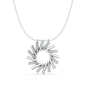 Collier Pendentif Cercle Rotatif en Argent 925 avec Barre de Cristal et Moissanite Dorée – Bijou Contemporain pour Femme – Vente en Gros - Product Image 1