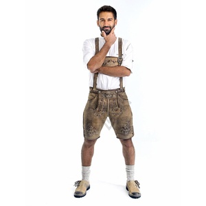 กางเกงหนังบาวาเรียนผู้ชายแบบสั้น ทรง Trachten Lederhosen เอวกลาง สีพื้น แท้ ทำตามสั่ง สำหรับเทศกาลอ็อกโทเบอร์เฟสต์ - Product Image 1