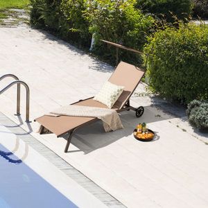 Chaise longue de patio robuste et réglable avec auvent, porte-gobelet et roulettes - pour se prélasser au soleil en extérieur - Product Image 2