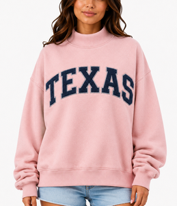 Sudadera de cuello alto para mujer al por mayor de Texas, con logo personalizado, bordado de guinga, ajuste holgado, de algodón polar transpirable, tipo jersey. - Product Image 5