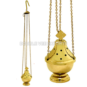Incensario cristiano de latón con cadenas |   Incensario para Iglesia - DOUBLE VEE EXPORTS - Product Image 2