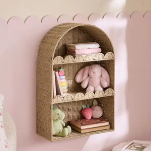 Luxury Handmade Seagrass <b>Wall</b> Shelf Decorative Storage Rack Kids Room Organizer Natural Wicker <b>Display</b> Shelf Nordic Minimalist - Product Image 1