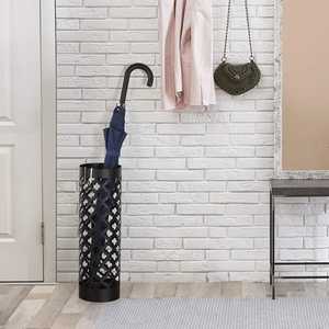 Porte-parapluies haut et carré moderne en métal noir à découpes florales, pour entrée, avec bac de récupération d'eau, support pour bâtons et cannes - Product Image 6