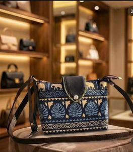 Bohemian Indigo Geometric Waterproof Eco-Friendly Canvas & PU Leather Crossbody Purse - Product Image 3