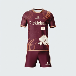 Uniforme de pickleball unisexe respirant imprimé, antibactérien, col rond, manches courtes, été, 100% polyester - Product Image 3