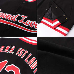 Premium Black <b>Red</b> Men's Varsity <b>Jacket</b> Custom Letterman Baseball Coat OEM Teamwear Heavyweight Men's <b>Jackets</b> - Product Image 3