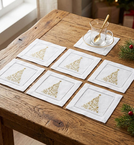 Vente en gros 100% lin sapin de Noël or flocons de neige brodés serviettes de cocktail 6x6 'serviette de boisson pour les mariages maison hôtel - Product Image 4