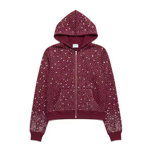Prix d'usine – Nouvelle veste à capuche zippée oversize en molleton de coton mélangé avec strass sur toute la surface, personnalisable avec logo, pour homme – Collection Hiver Glamour - Product Image 2