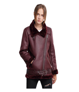 Women's Brown Genuine <b>Leather</b> Moto <b>Jacket</b> With Fur Collar Zipper Closure Full Sleeve <b>Winter</b> Style - Product Image 3
