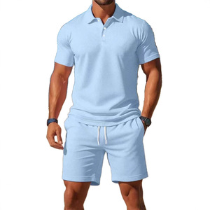 Conjunto de dos piezas de verano informal de alta calidad, moderno, de manga corta y pantalones cortos, cómodo y transpirable, de tela de malla. - Product Image 5