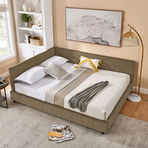 Letto Queen Size Imbottito con Schienale e Braccioli Confortevoli, Divano Letto Queen Size per Camera da Letto e Soggiorno - Product Image 2