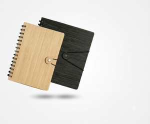 Carnet minimaliste en bois fait main, reliure spirale, couverture en bois noir et naturel, article promotionnel - Product Image 1